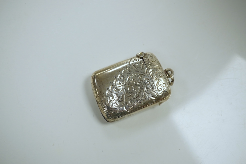 A novelty silver condiment and vesta case. Condition - fair to good